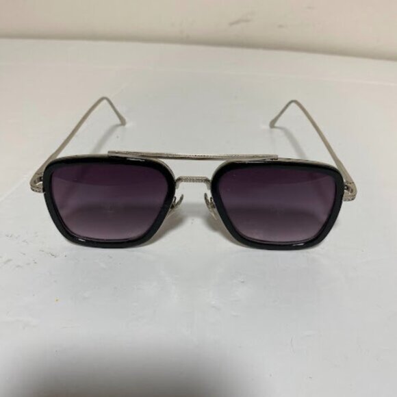 Unisex Black/Silver Aviator Square Sunglasses Medium - Picture 2 of 9